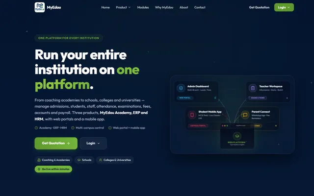MyEdou website hero: Run your entire institution on one platform